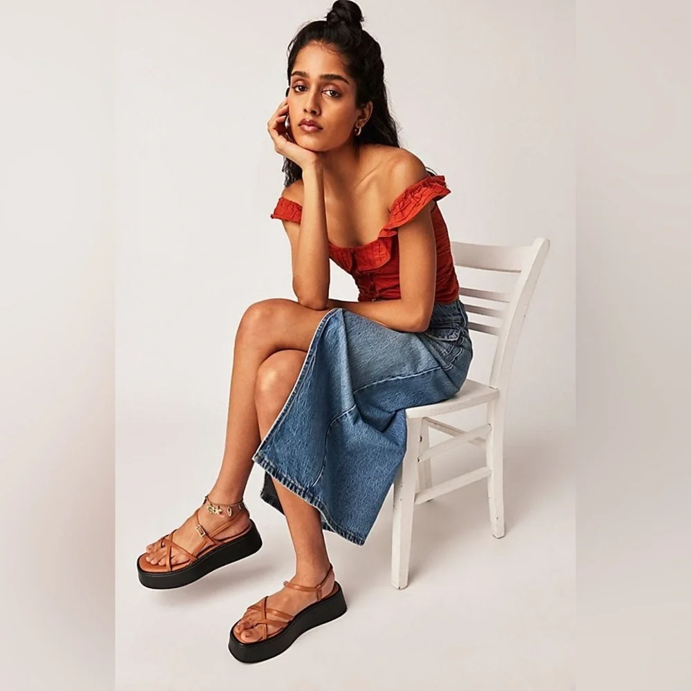 Free People Riviera Lace Inset Tank Top in Burnt Sienna Orange size X-Small - Picture 4 of 10